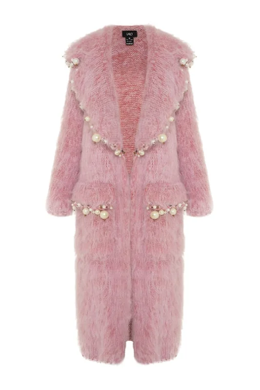PEARL EMBROIDERED MOHAIR COAT Lapel Coat Peter Pan Collar Coat Cowl Neck Coat