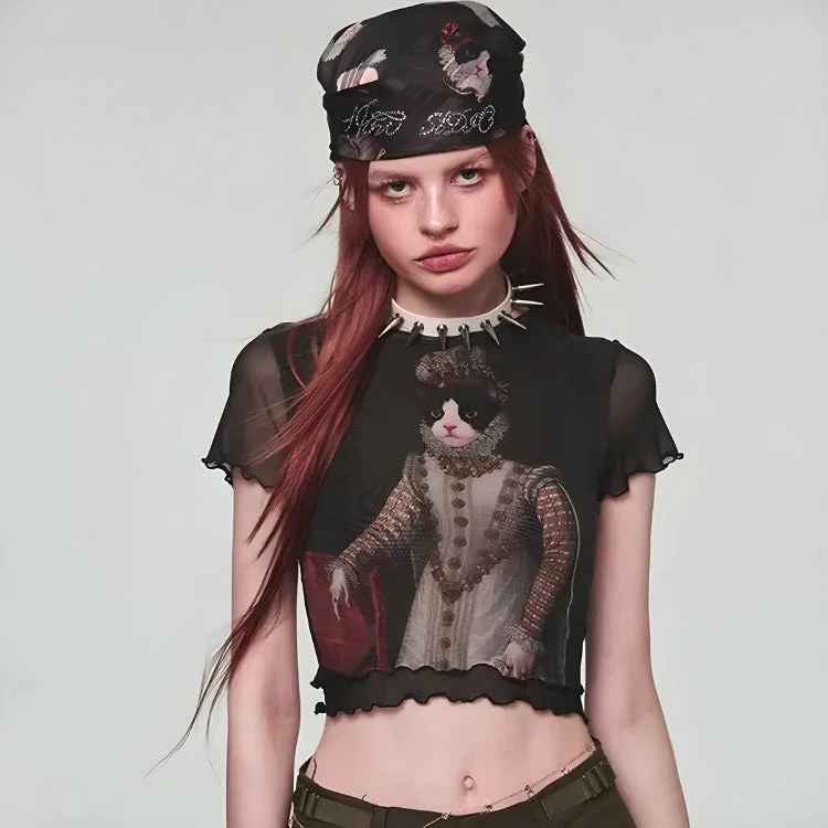 Princess Cat Crop Top Spandex Blend Rayon Blend Denim Blend