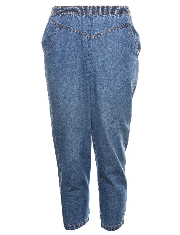 Tapered Medium Wash Denim Trousers - W30 L26 Trousers Leather Faux