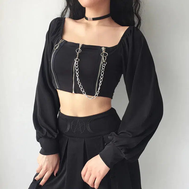 Chain Detailed Square Neck Crop Top Anti-Shrink Durable Soft