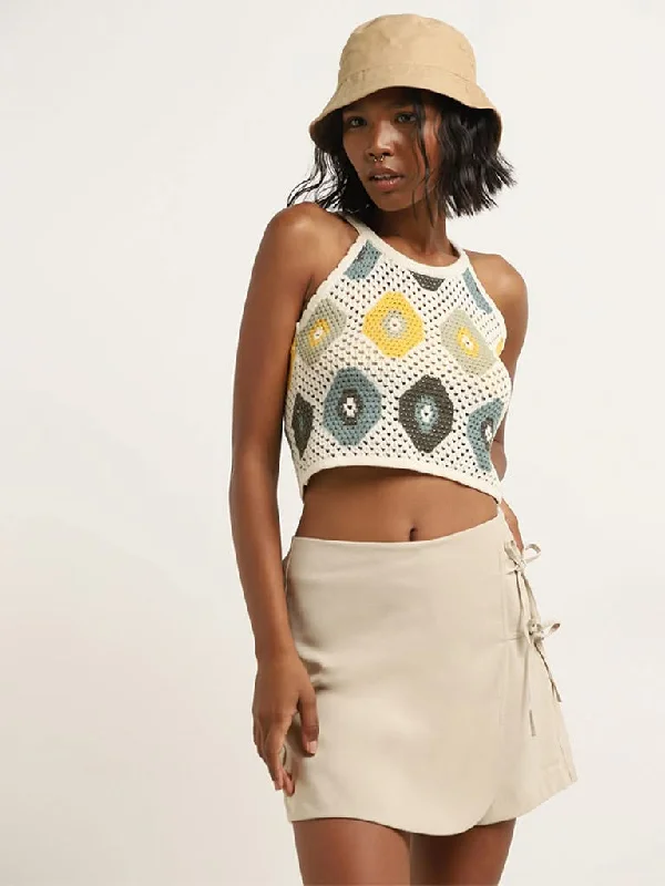 Nuon Multicolour Crochet Crop Top Seamless Knitted Crochet