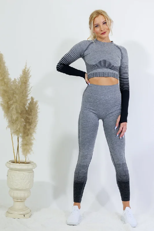 Legging and Long Sleeve Top Set - Black Elegant Metallic Leggings