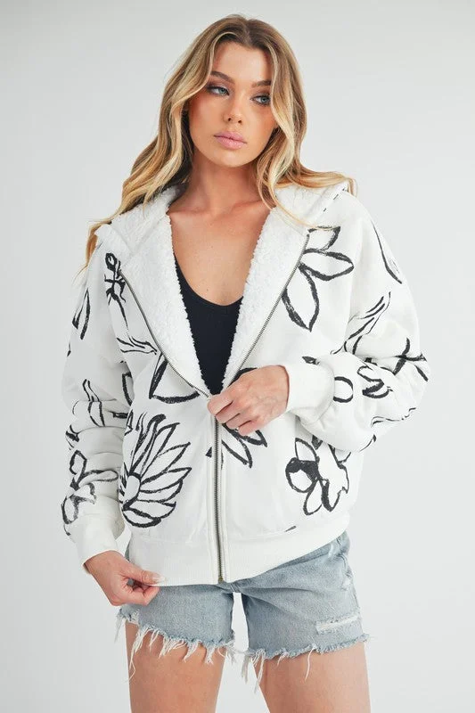 Hazel Blues® | Aemi + Co Flower Print Zip Up Sherpa Hoodie Hoodie with Crew Neck Simple Timeless Hazel Blues® | Aemi + Co Flower Print Zip Up Sherpa Hoodie Hoodie with Crew Neck Simple Timeless
