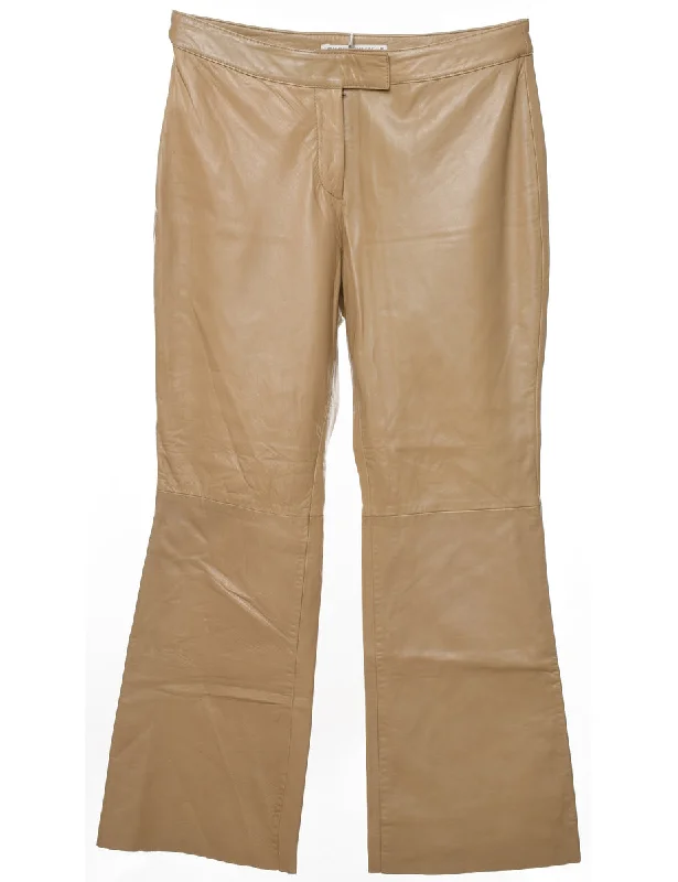 Tommy Hilfiger Light Brown Flared Leather Trousers - W32 L29 Trousers Culottes Wide Leg