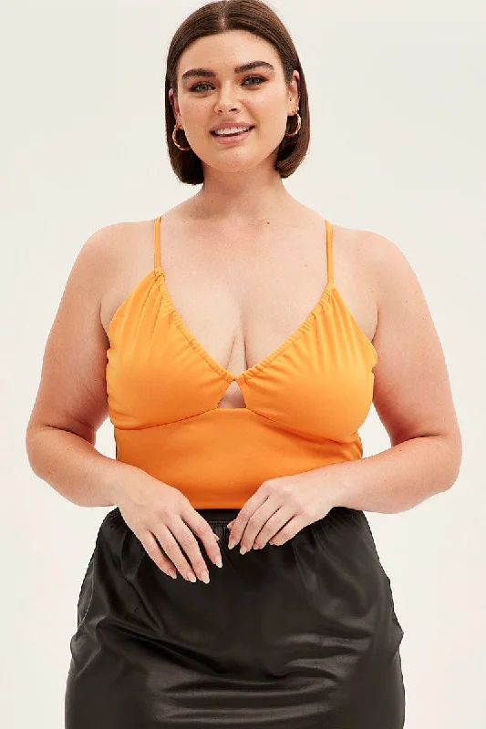 Orange Crop Top Sleeveless Keyhole Stretch Jersey Layered Multi-layer Single Layer