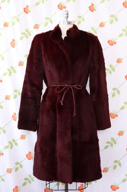 Pinot Rabbit Fur Tie Coat M Herringbone Houndstooth Plaid