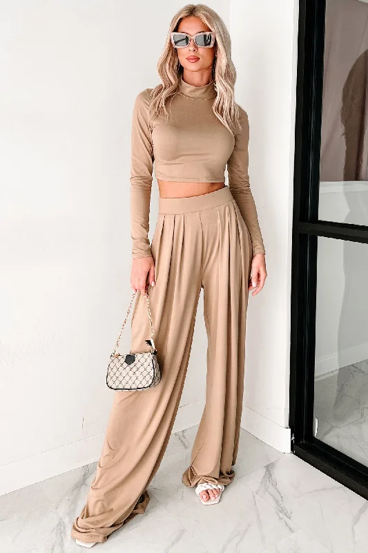 Faded Dreams Long Sleeve Crop Top & Pant Set (Khaki Dark) Collared Crew Neck Turtle Neck Faded Dreams Long Sleeve Crop Top & Pant Set (Khaki Dark) Collared Crew Neck Turtle Neck