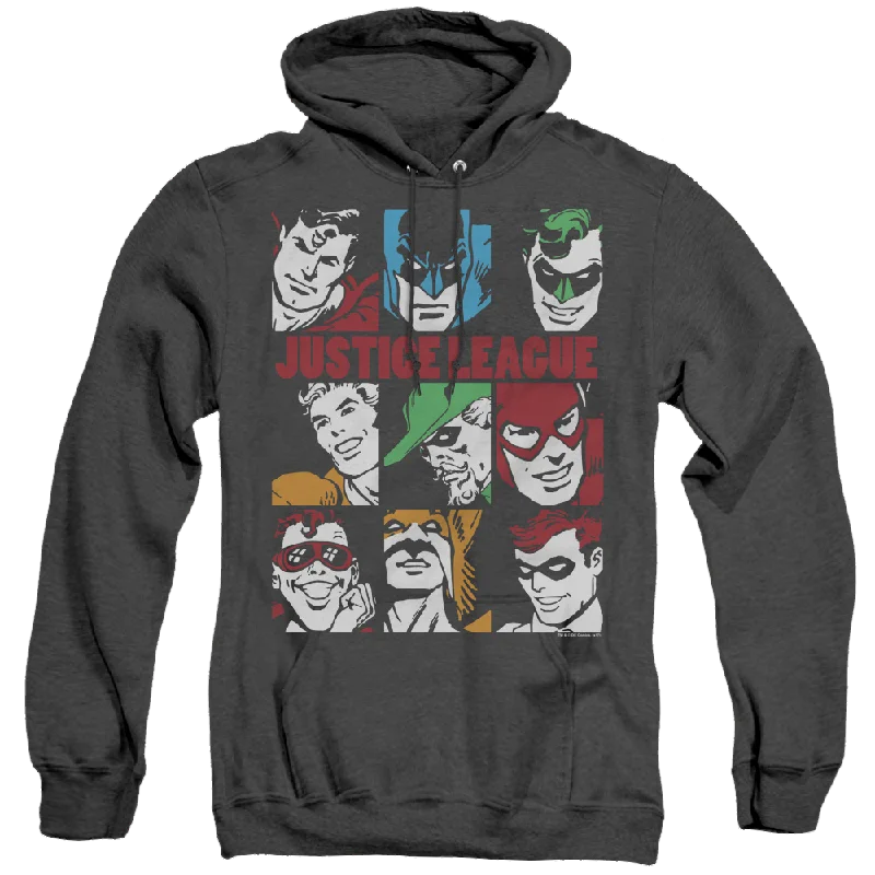 Justice League Nine Blocks Of Justice - Heather Pullover Hoodie Bateau Neck Pullover
