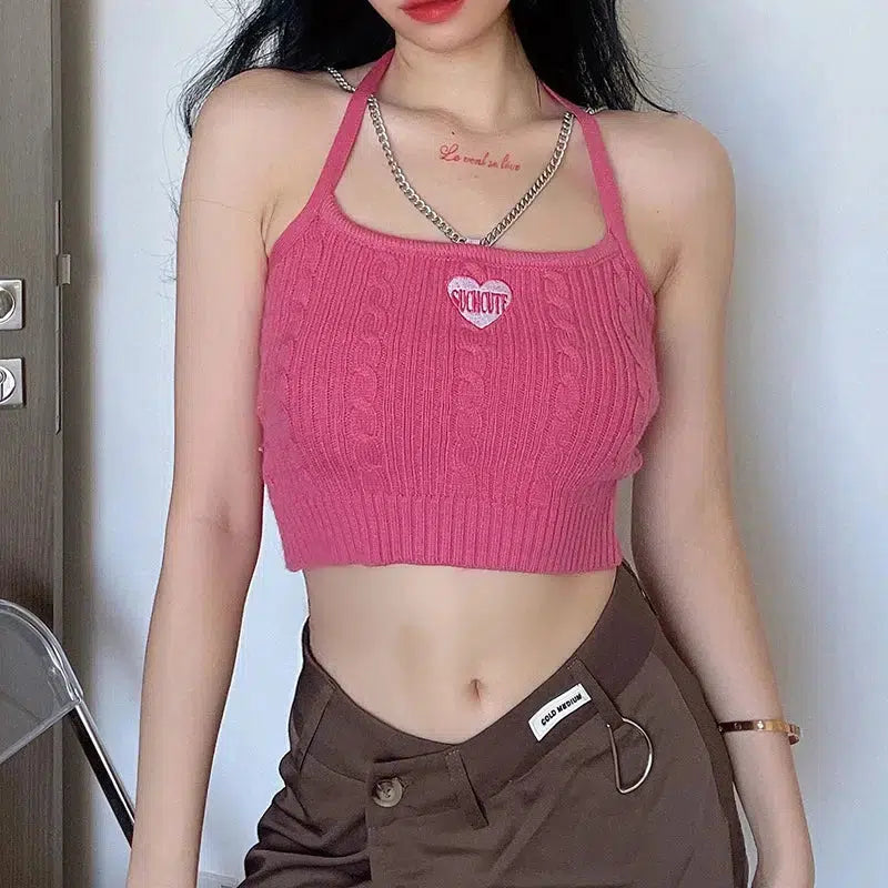 Chain Strap Knitted Crop Top Collared Crop Top Boat Neck A-Line