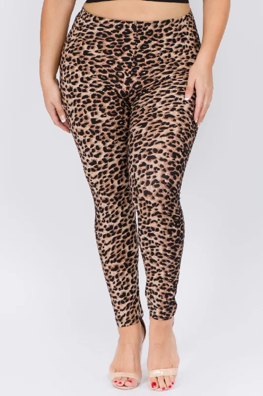 Plus Size Cheetah Instinct Peach Skin Leggings Cozy Yoga Compression Leggings