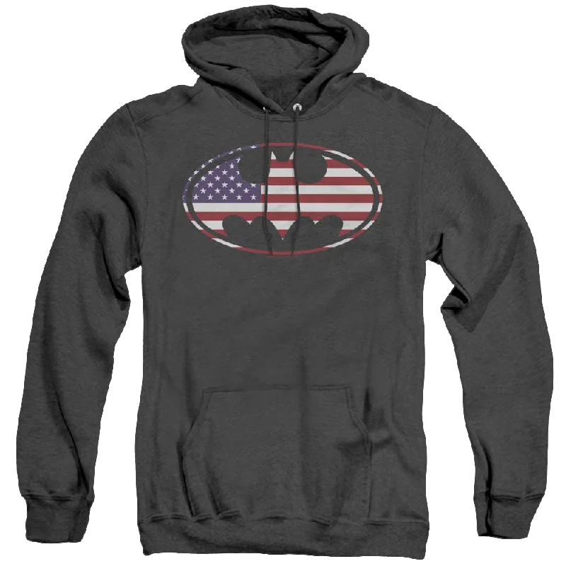 Dc Batman American Flag Oval - Heather Pullover Hoodie Blouson Sleeve Pullover