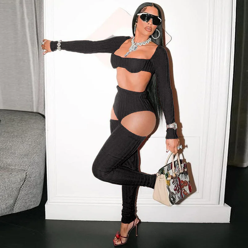 MX2121 omen's set long sleeve belt hollow out crop top bodycon maxi pants two piece set women clothes Thin Crop Top Open Front Quick Dry MX2121 omen's set long sleeve belt hollow out crop top bodycon maxi pants two piece set women clothes Thin Crop Top Open Front Quick Dry
