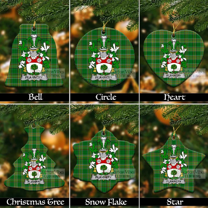 Flannery Irish Clan Tartan Christmas Ceramic Ornament with Coat of Arms Raincoat Turtleneck Coat Wrap Coat