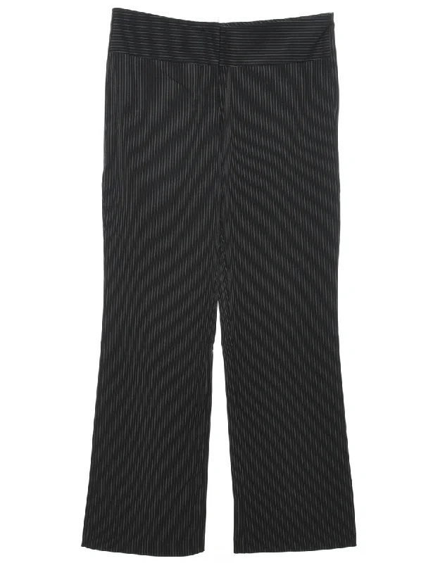 Pinstripes Black Trousers - W32 L30 Trousers Summer Linen