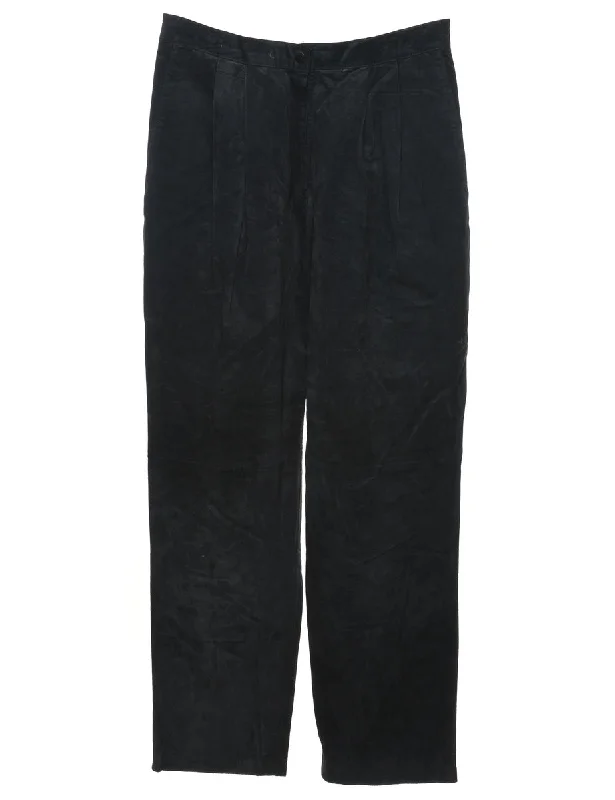 High Waist Black Suede Trousers - W32 L31 Trousers Palazzo Wide Leg
