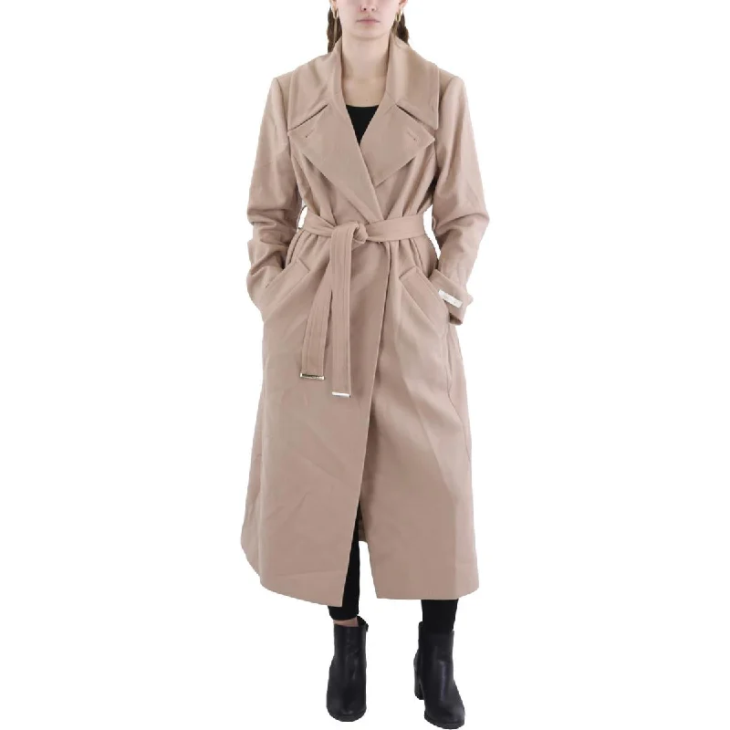 Ted Baker Womens Wool Blend Belted Long Coat Cotton Linen Terry