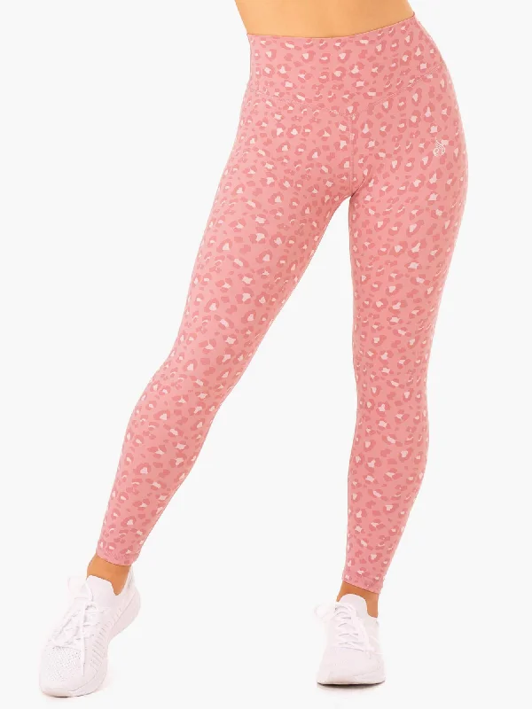 Hybrid Full Length Leggings - Pink Leopard Trendy Flared Leggings