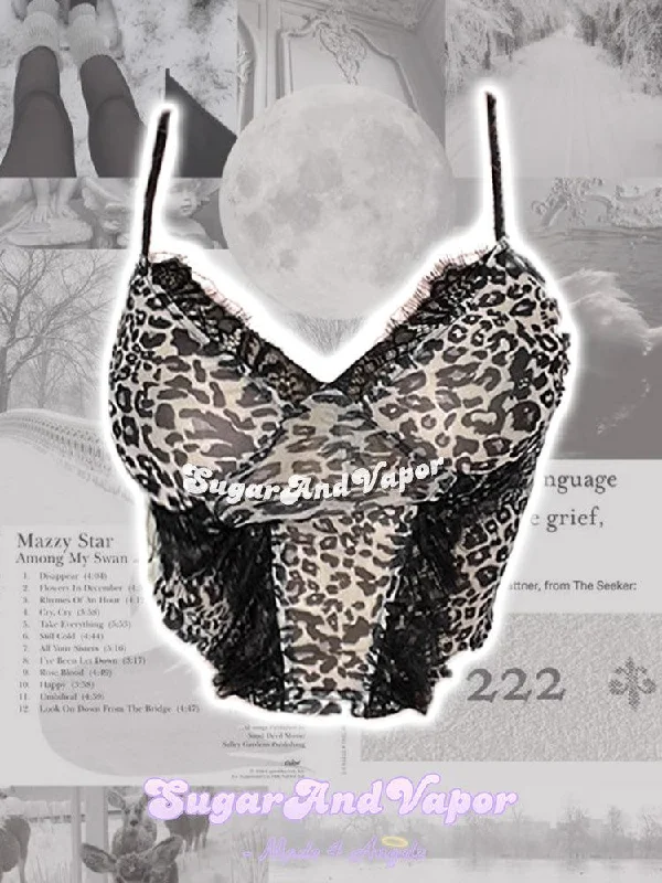Nadia Mesh Leopard Cami Crop Top Wool Fabric Cashmere Fabric Tweed Fabric