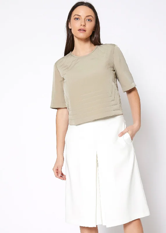 Women's Embossed Short Sleeve Crop Top Houndstooth Herringbone Solid