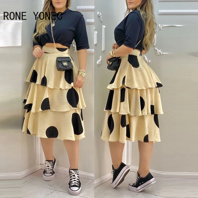 Two-Piece Crop Top and Ruffled Skirt Set Casual Formal Business