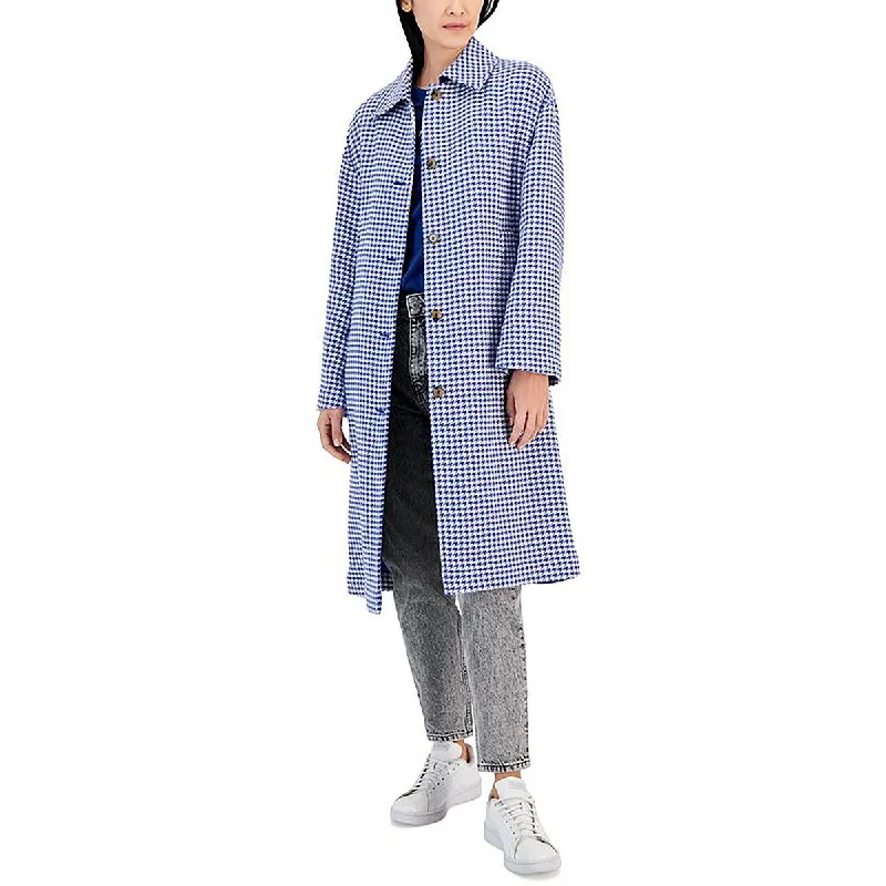 Hugo Womens Cotton Blend Houndstooth Trench Coat Fleece Down Feather