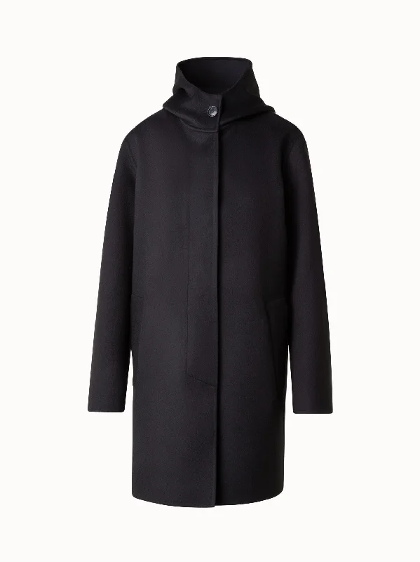 Short 100% Cashmere Coat with Hood Hooded Caped Scarf