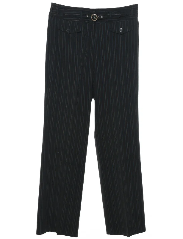 Striped Black Belt Fasten Trousers - W30 L31 Trousers versatile all-occasion