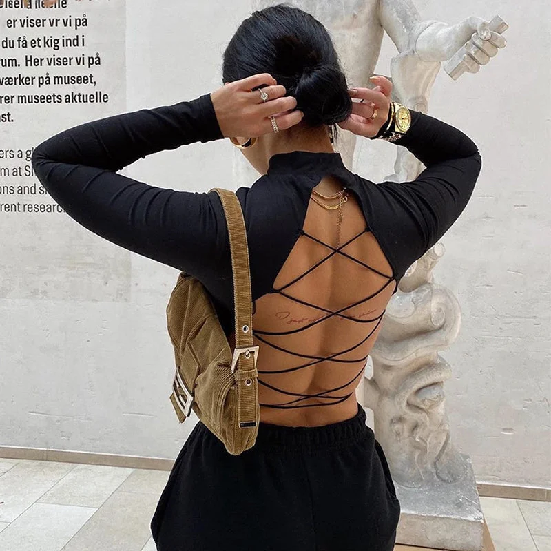 Long-Sleeve Crop Top Zippered Buttoned Snapped