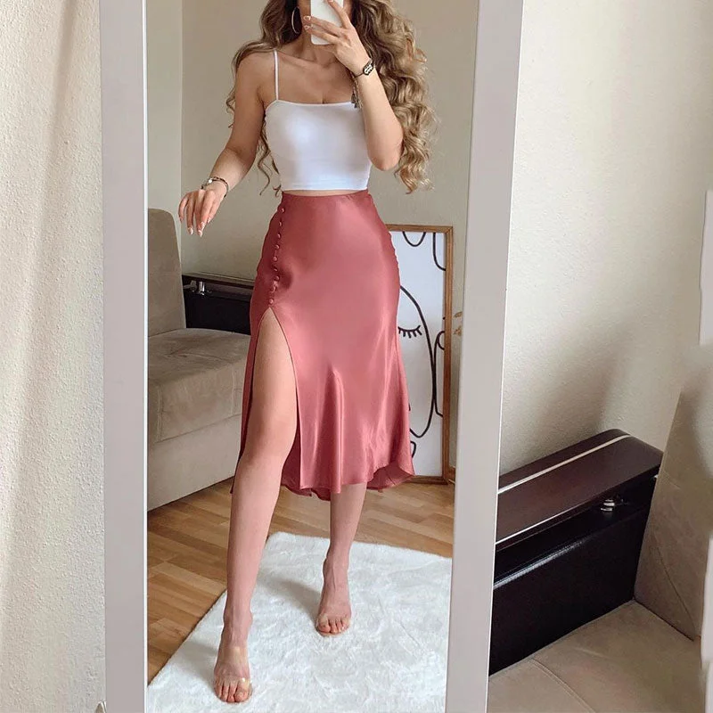 Spaghetti Strap Crop Top & Satin Skirt Solid Color Striped Floral