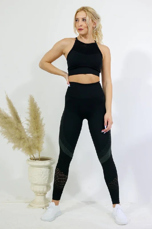 Legging and High Neck Top Set - Black Comfortable Workout Fitness Leggings