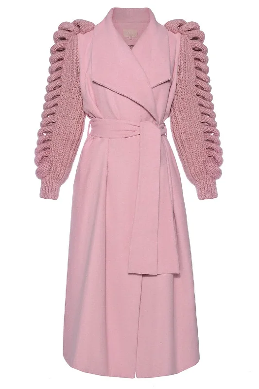 PINK COAT WITH KNITTED SLEEVES Houndstooth Jacket Shearling Jacket Fleece Jacket
