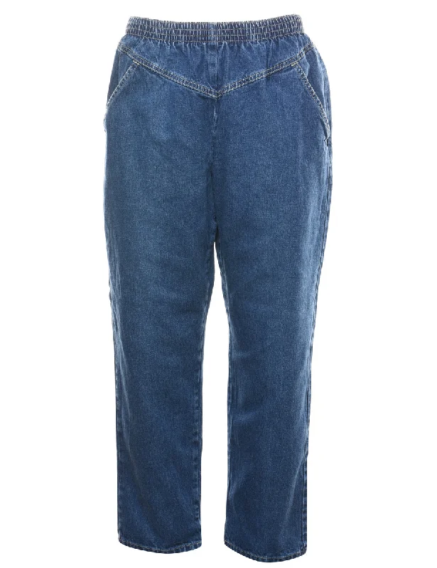 Medium Wash Casual Denim Trousers - W30 L28 Cropped Trousers Casual Linen