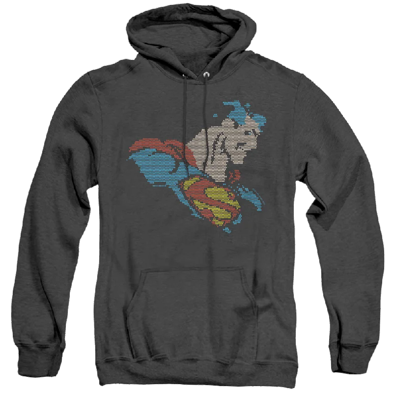 Superman Lite Brite Superman - Heather Pullover Hoodie Ribbed Crew Neck