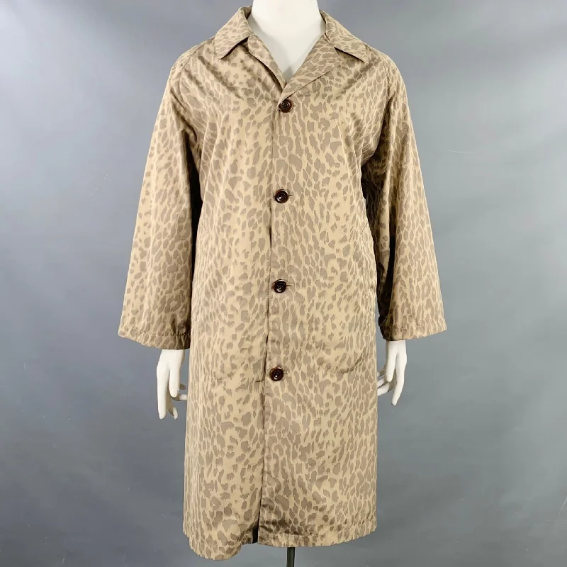 DRIES VAN NOTEN Size L Tan Taupe Polyester Animal Print Button Up Coat Appliqued Beaded Sequined