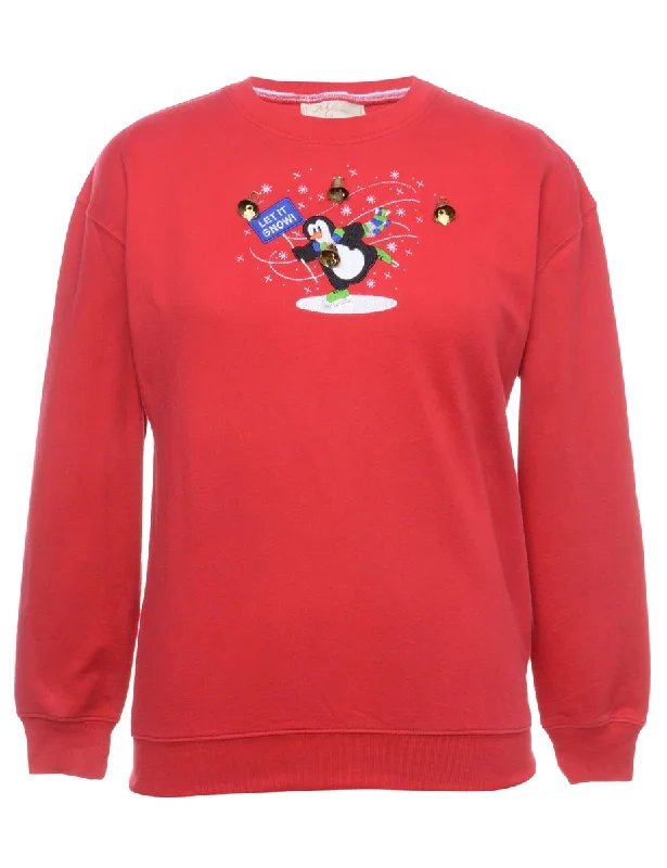 Beyond Retro Reworked Christmas Sweatshirt With Bells - M Hoodie with Belted Waist Structured Tailored Beyond Retro Reworked Christmas Sweatshirt With Bells - M Hoodie with Belted Waist Structured Tailored