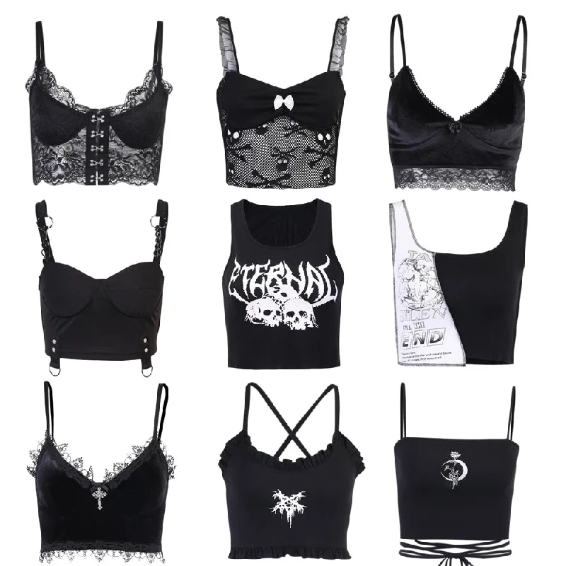 Gothic Crop Top Mesh Blend Leather Blend Suede Blend