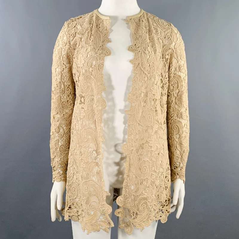 RALPH LAUREN Size 10 Khaki Cotton Lace Open Front Coat Asymmetrical Diagonal princess RALPH LAUREN Size 10 Khaki Cotton Lace Open Front Coat Asymmetrical Diagonal princess