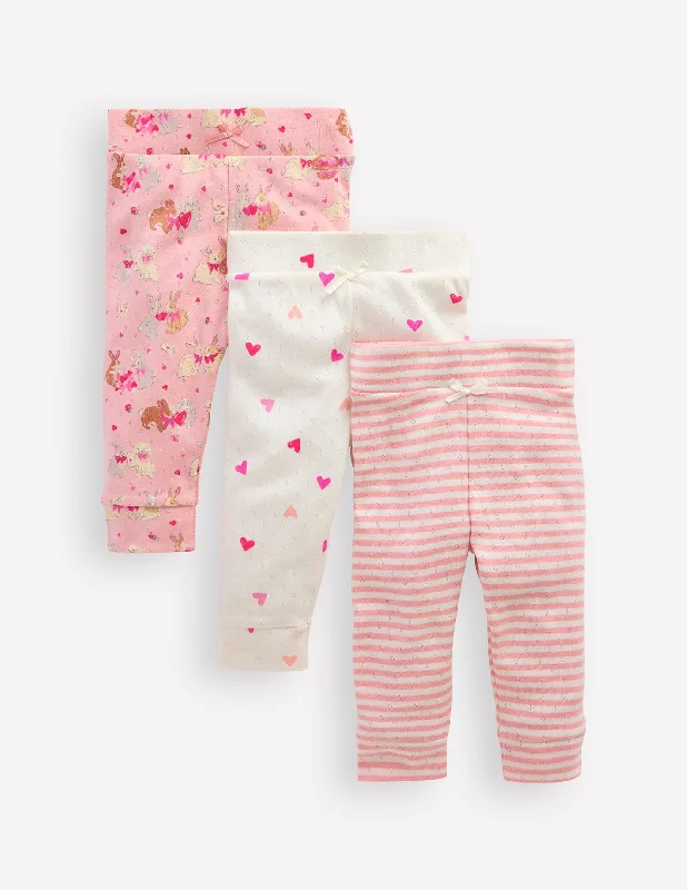 Pointelle 3 Pack Leggings-Pink Love Bunnies Trendy Spandex Leggings