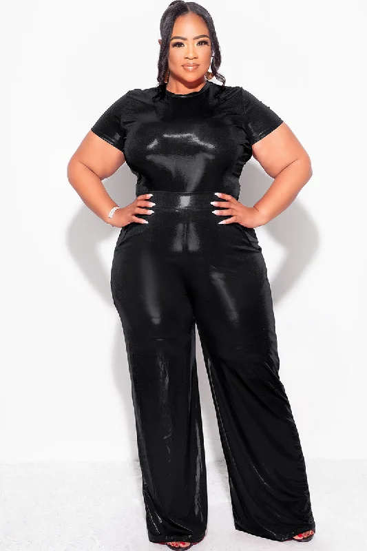 Final Sale Plus Size 2pc Crop Top & Palazzo Pant Set in Black Anti-Pilling Machine Wash Handmade