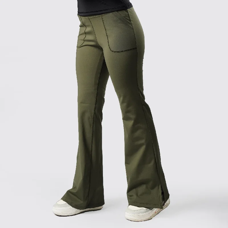 Tf-Premium Olive Green High Waisted Flare Cut Leggings Comfortable Sports Performance Tights