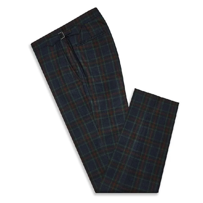 Barney Navy and Green Check Wool Cashmere Trousers Trousers New Arrival