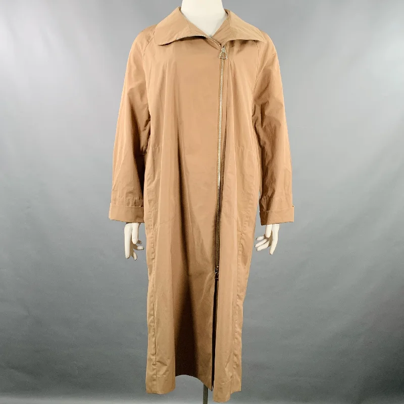AKRIS Size 10 Beige Polyester Cotton Double Zipper Coat Mesh Canvas Denim