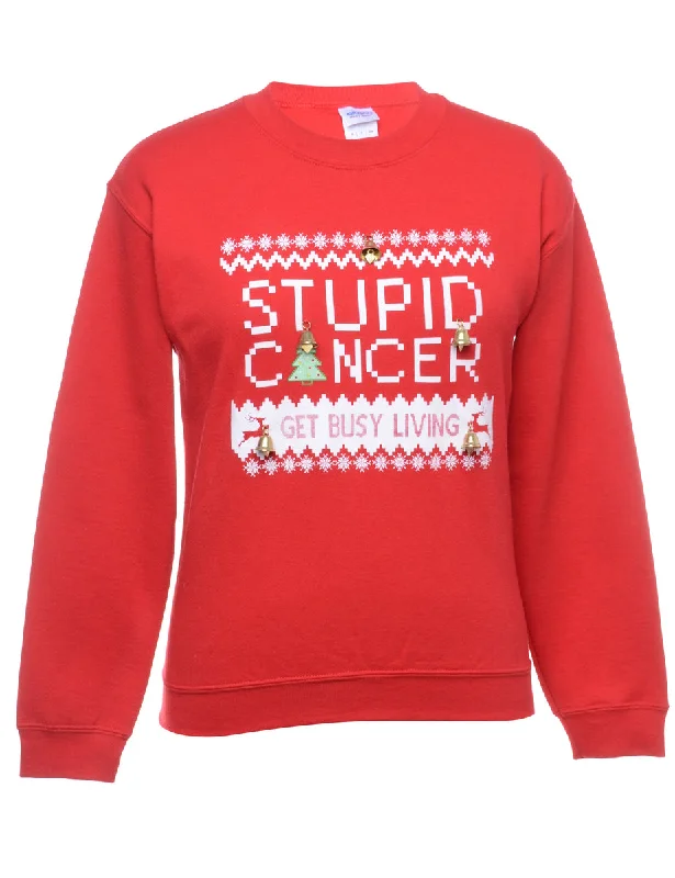 Beyond Retro Reworked Christmas Sweatshirt With Bells - S Hoodie with Hem Drawcord Adjustable Customizable Beyond Retro Reworked Christmas Sweatshirt With Bells - S Hoodie with Hem Drawcord Adjustable Customizable