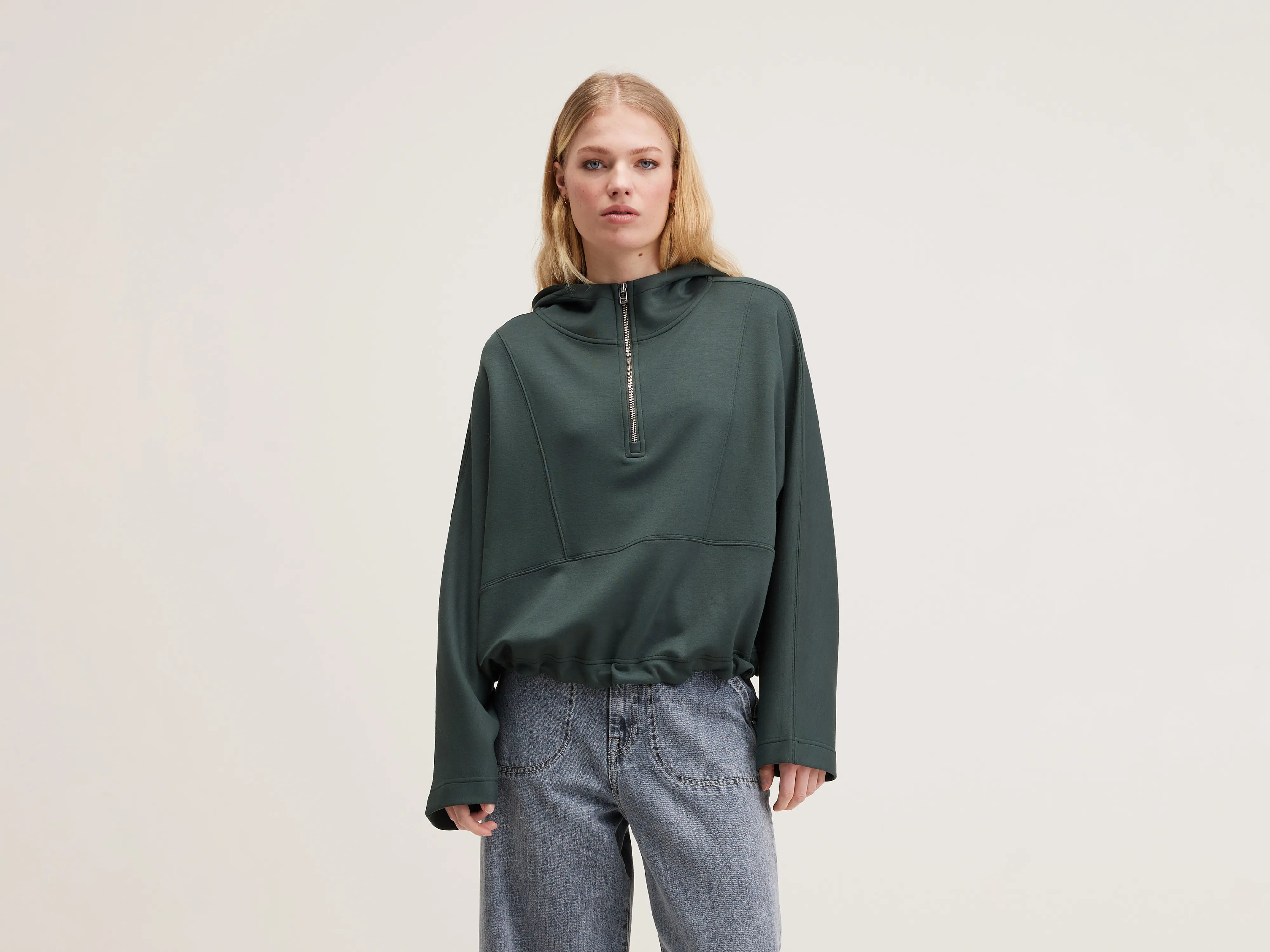 Tates wide-sleeve hoodie (242 / W / HUNTER) Hoodie with Cropped Fit Short Trendy