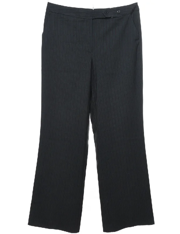 Plain Black Striped Trousers - W34 L31 Trousers fashionable chic