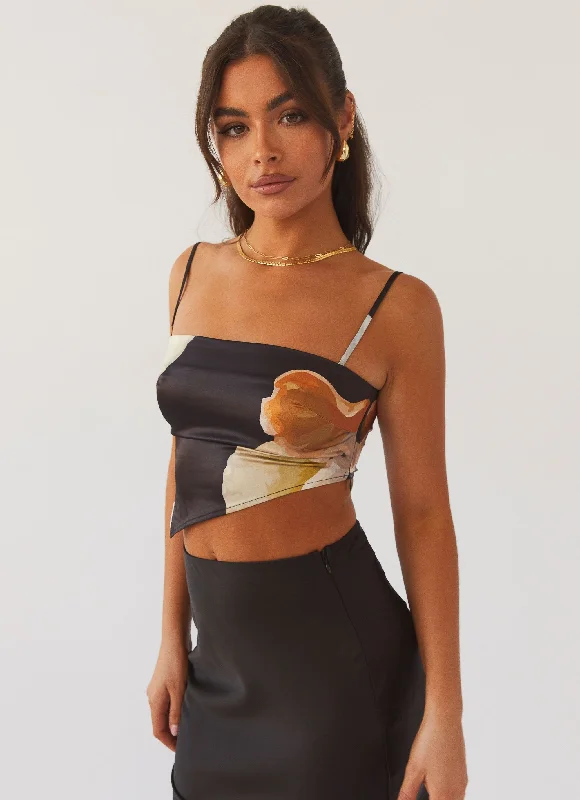 Secret Charm Crop Top - Black Orchid Elasticated Padded Insulated