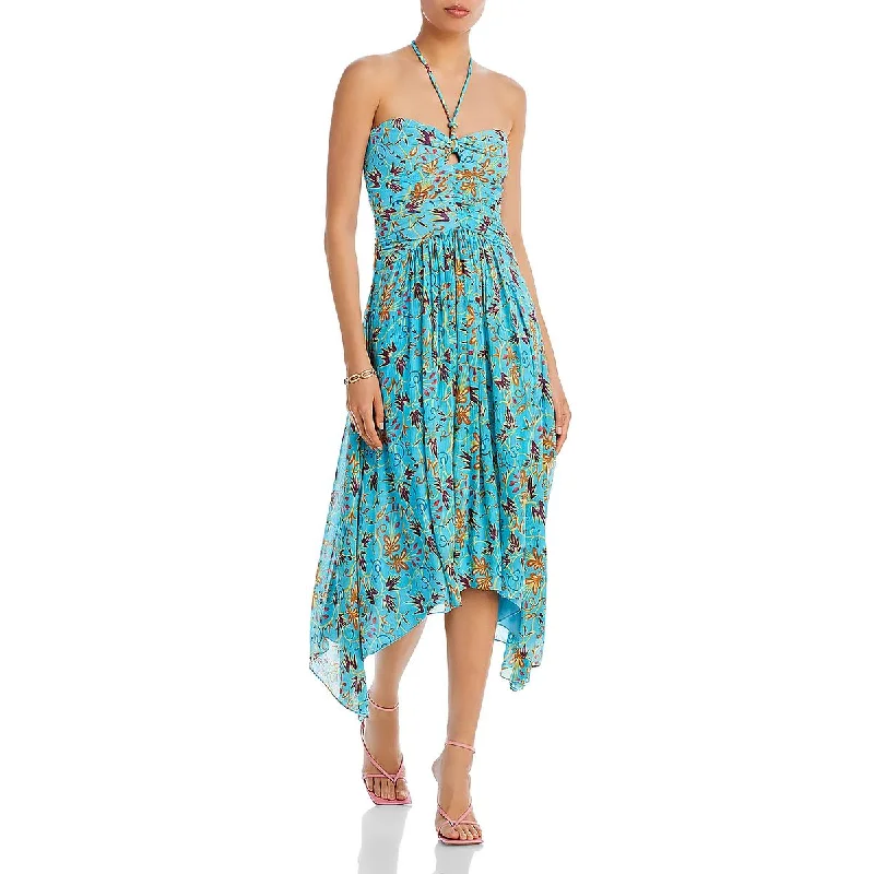 A.L.C. Womens Handkerchief Hem Midi Halter Dress Fashionable Pleated Midi Dress