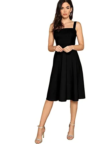 Aahwan Black Solid Fit And Flare Midi Tank Dress For Women's & Girls' (170-Black-M) Fashionable Pencil Midi Dress Aahwan Black Solid Fit And Flare Midi Tank Dress For Women's & Girls' (170-Black-M) Fashionable Pencil Midi Dress