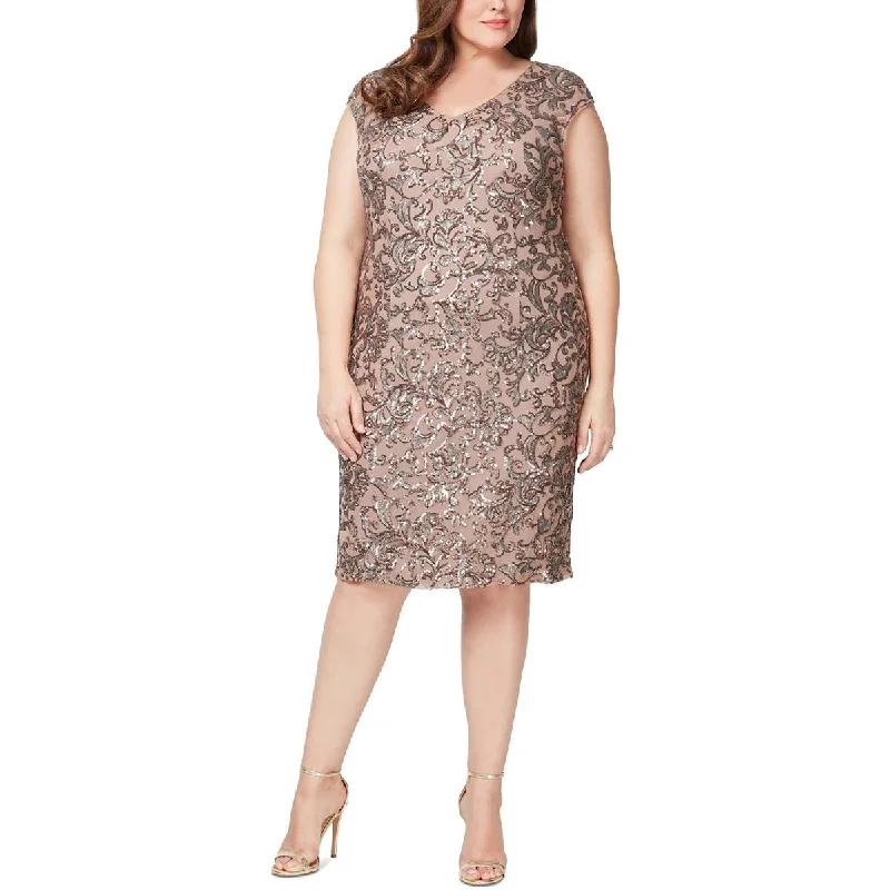 Alex Evenings Womens Plus Patterned Midi Sheath Dress Elegant Lace Trim Midi Dress