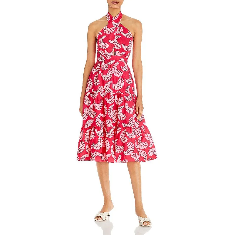 Aqua Womens Tiered Midi Halter Dress Stylish Satin Midi Dress